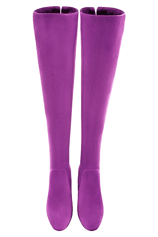 Mauve purple women's leather thigh-high boots. Round toe. High block heels. Made to measure. Top view - Florence KOOIJMAN